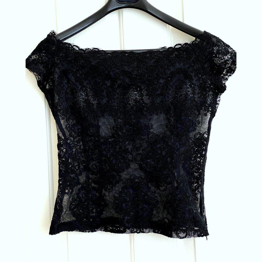 ADAM LIPPES Off-the-shoulder Bl. Lace Blouse, S- M